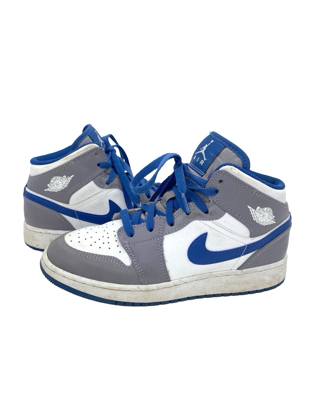 Nike Air Jordan 1 Mid Cement True Blue Boys Sneakers Size 5.5 Y